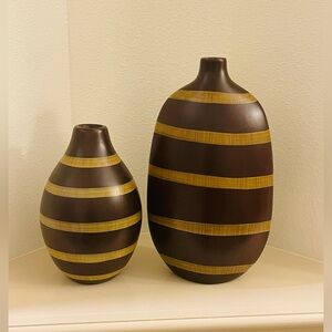 Brown and Gold Striped Vases